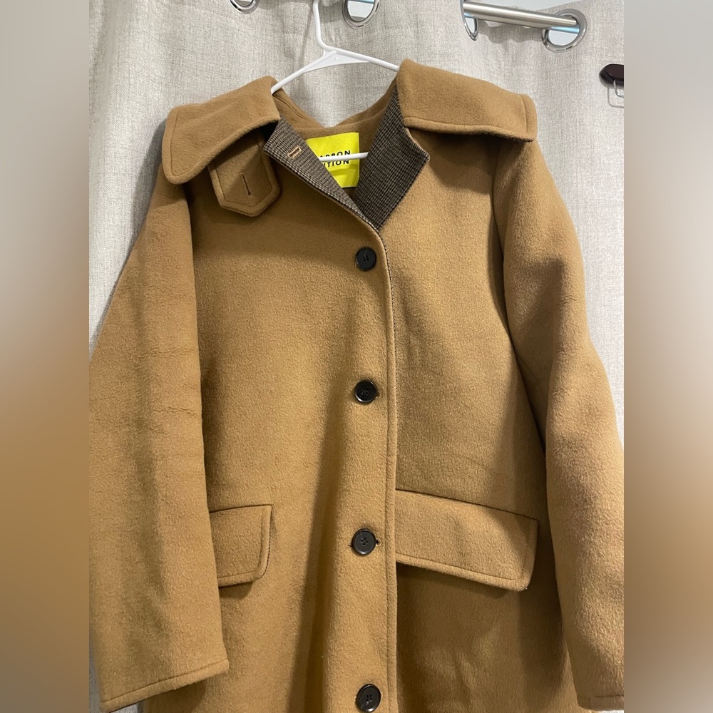 Marron Edition OS Tan Camel A Line Brown Wool Coat Button